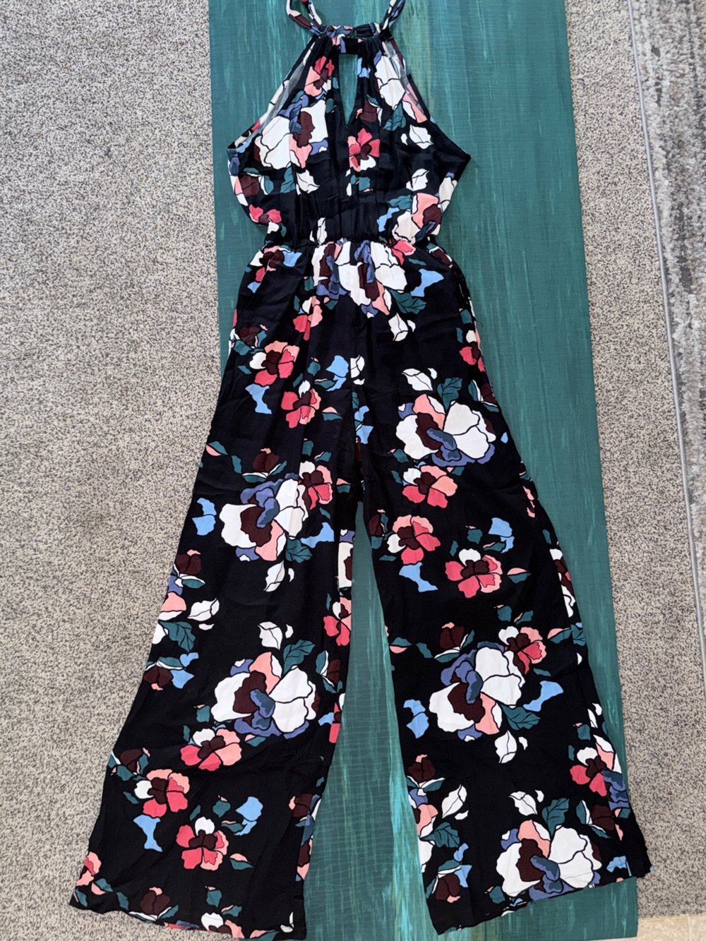 Astr Black Floral Wide-Leg Pants with Pink, Blue & White Accents